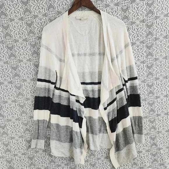 Loft wool blend open front waterfall gray sweater cardigan women's M - Picture 1 of 6